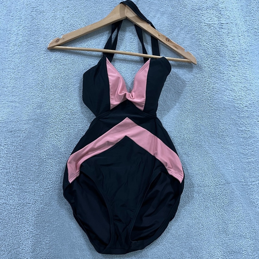 Michael Kors One Piece Swimsuit Womens 8 Black Pink Colorblock Adjustable Straps